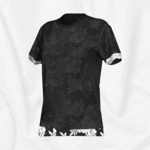 ADIDAS Women's 2-Layer Mesh and Floral Print Top in Black￨Size X-Small